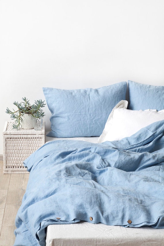 Sky Blue Stone Washed Linen Duvet Cover