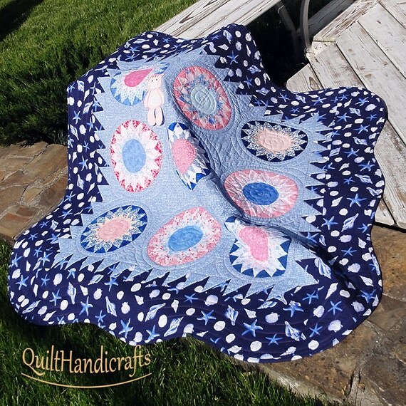 Items similar to 20 OFF Classic blue baby quilt Bright colored baby