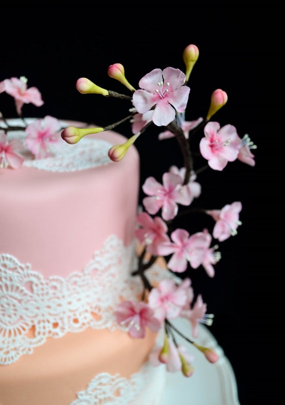 3 Gumpaste Cherry Blossom Branches For Wedding Cake Decorating