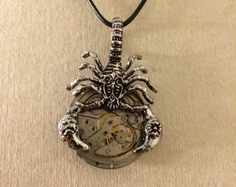 Steampunk necklace with watch movement