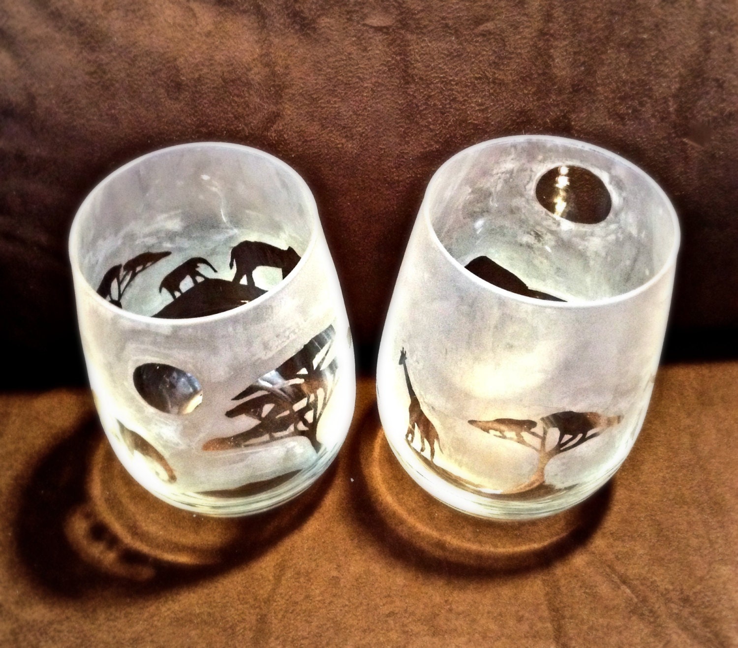 African Safari Etched Wine Glasses