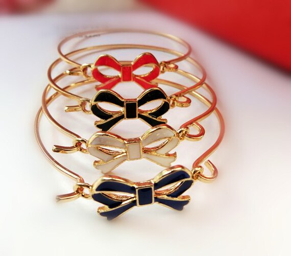 Gold Bow Bracelet Knot Bow Bangle Ribbon Bangle Charm by blfitfk