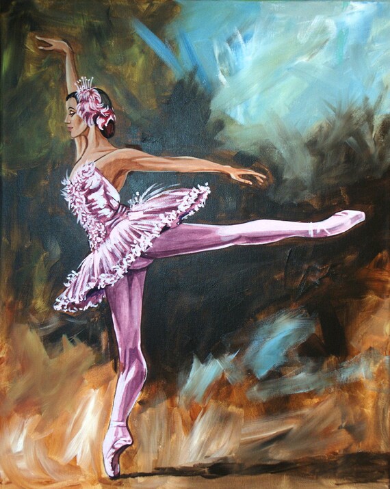 Original acrylic painting pink ballerina wall art home decor