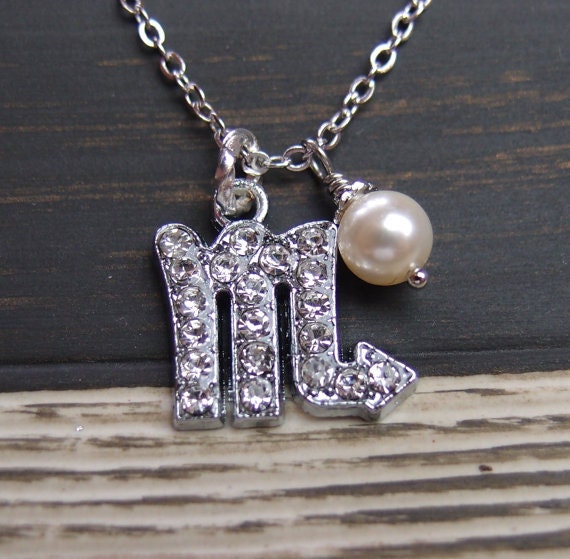 Scorpio zodiac necklace Swarovski cream pearl rhinestone
