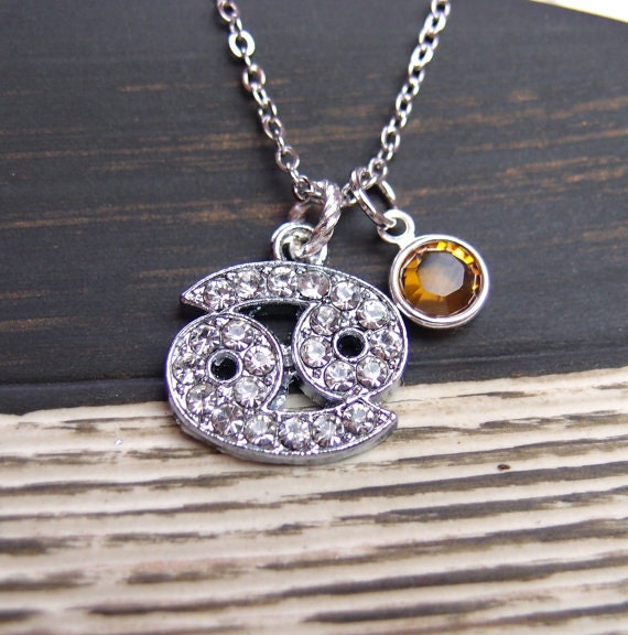 Birthstone Necklace Cancer Zodiac Necklace Rhinestone Charm