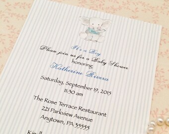 Custom Baby Boy Shower Invitation-Elephant Birthday Party Invitation