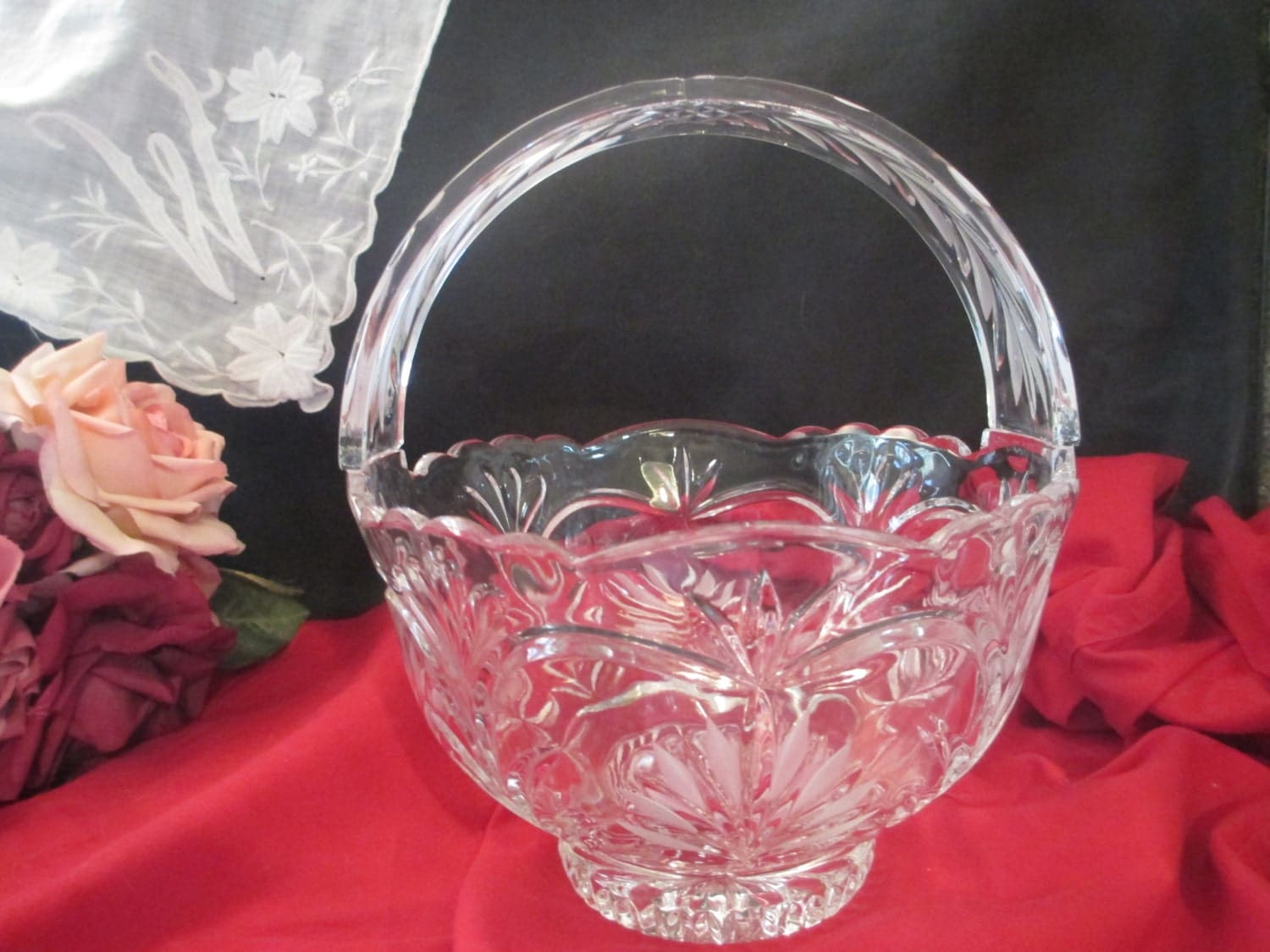 Vintage Large Princess House Crystal Glass Basket or Serving