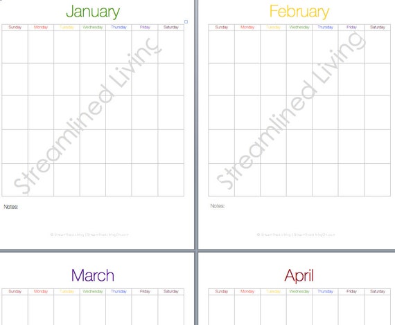 monthly snapshot calendar undated 12 pages by streamlinedliving