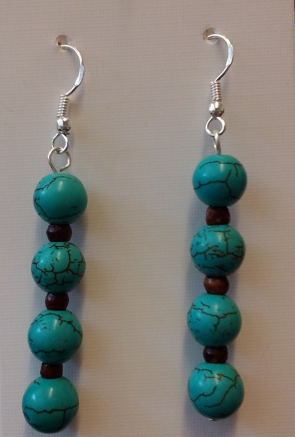 Turquoise bead earrings sterling silver hooks beaded