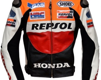 leather jacket, leather motorbike jacket, leather motorcycle jacket made to measure Fashion Racing Honda Repsol