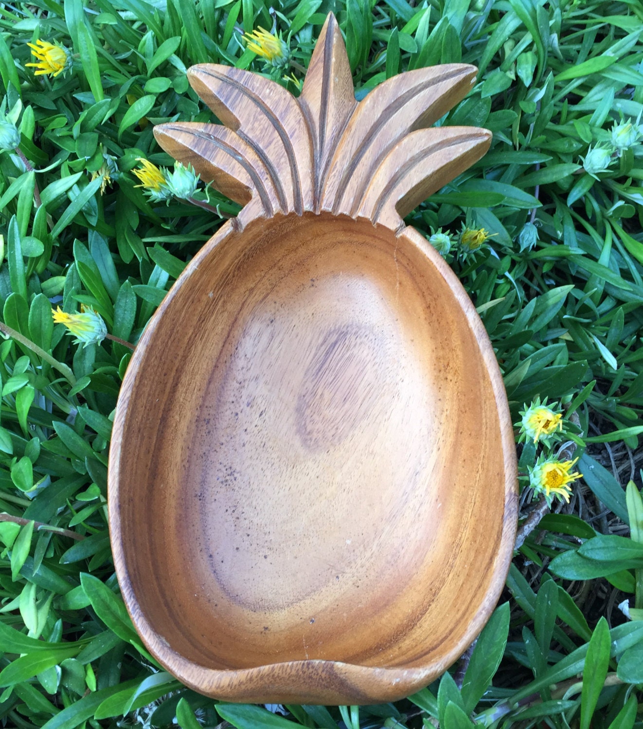 Vintage Hawaiian Wooden Pineapple Bowl. Monkey pod Wood
