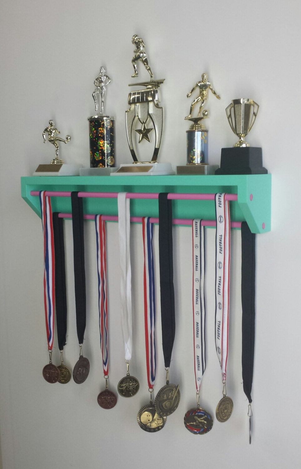 Trendy Trophy Display-Petite Version Aqua. Customize colors.