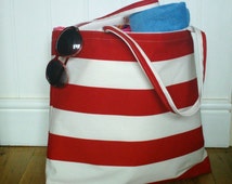 beach bag Large tote bag Red beach bag Red stripe beach bag Waterproof ...