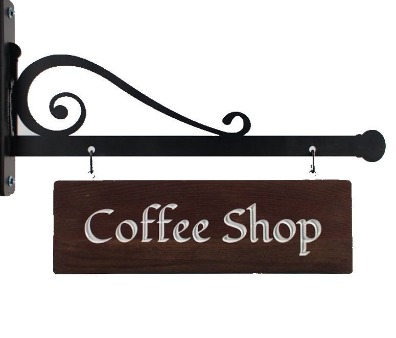 Hanging shop sign with iron bracket Custom wood signs home