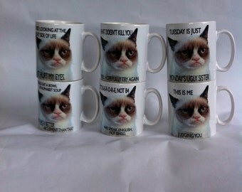 Set of 6 grumpy cat mugs mugs Novelty..funny, birthday/wedding/fathers day/ gift,