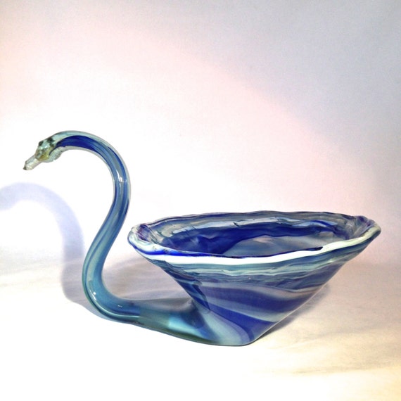 Vintage Blue Art Glass Swan Viking Glass Large by SunflowerBend