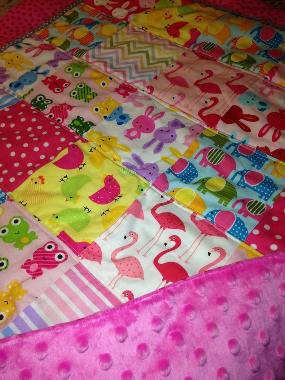 Patchwork Baby Blanket Baby Quilt Bright colors Super Soft Americana baby rag quilt in a baseball design with maroon