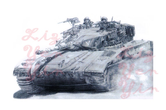 Items similar to Merkava Army War Tank Pencil Art Drawing on Etsy