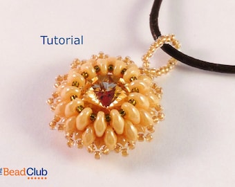 Superduo Pendant Pattern - Beading Patterns and Tutorials - Beadweaving Tutorial - Rivoli Pendant Beadwork - PDF- Crystal Treasure Pendant