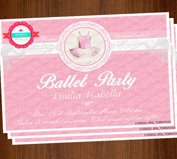 Invitaciones Tutu de Ballet Invitaciones by AVeDisenoImprimible Invitaciones Tutu de Ballet Invitaciones by AVeDisenoImprimible