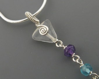 Chakra Necklace Sterling Silver Seven Gemstones Quartz Crystal