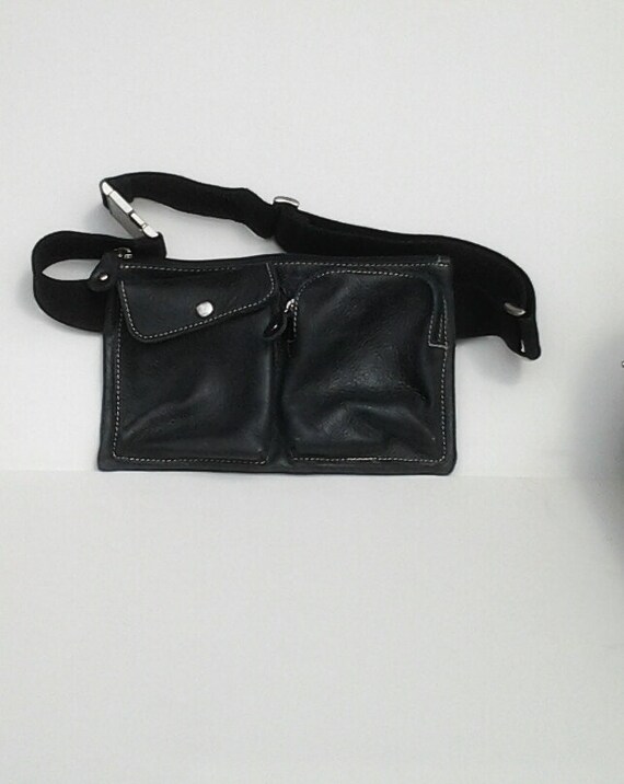 Vintage Black Leather Waist Fanny Pack Made by Roots Canada
