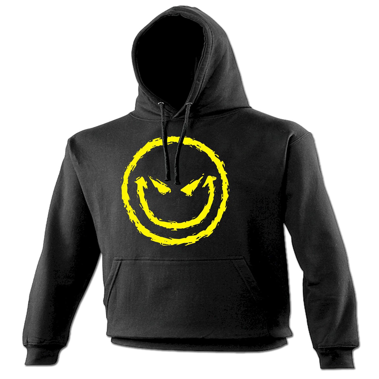 black hoodie with smiley faces
