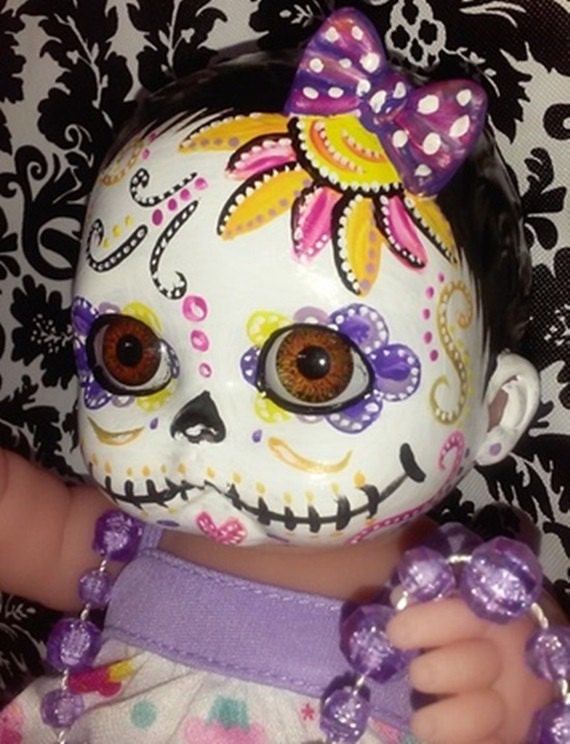 Hand Painted day of the dead baby doll Jasmine