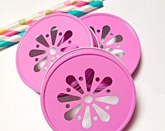 15 PINK Daisy Cut Mason Jar Lids for Straws Daisy Lids, Summer Wedding Birthday Garden Party Decoration