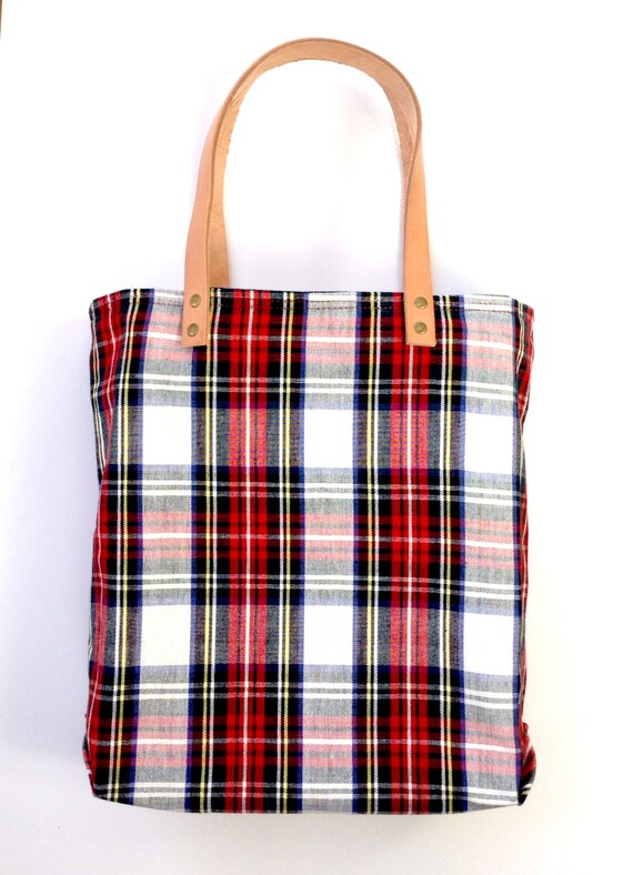 red and green plaid purse