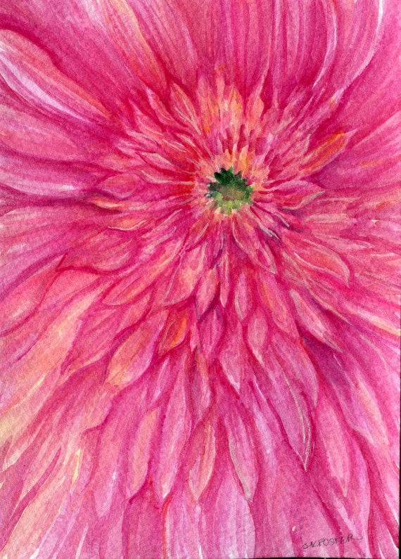 Gerbera Daisy watercolor painting original Closeup Pink