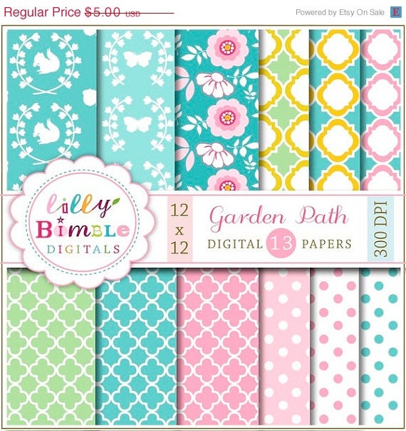 50% off Garden Party digital papers with flowers, butterflies, woodland scrapbook floral paper pack INSTANT DOWNLOAD Il_570xn
