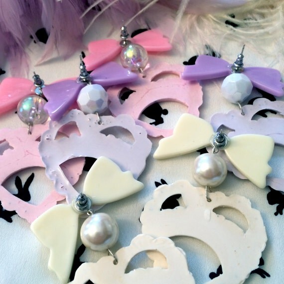 Girly Pastel Sweetheart Earrings in Pink Cream or Lilac