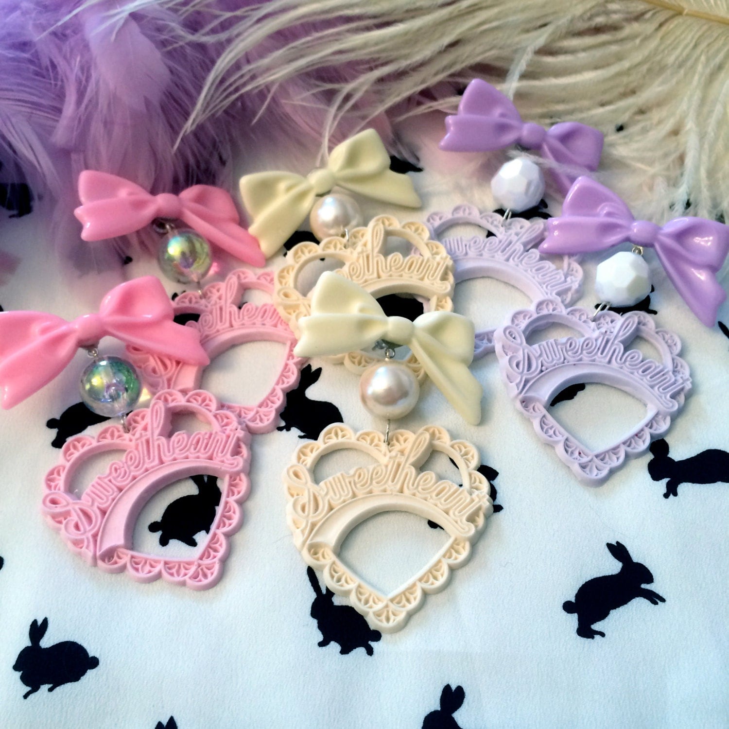 Girly Pastel Sweetheart Earrings in Pink Cream or Lilac