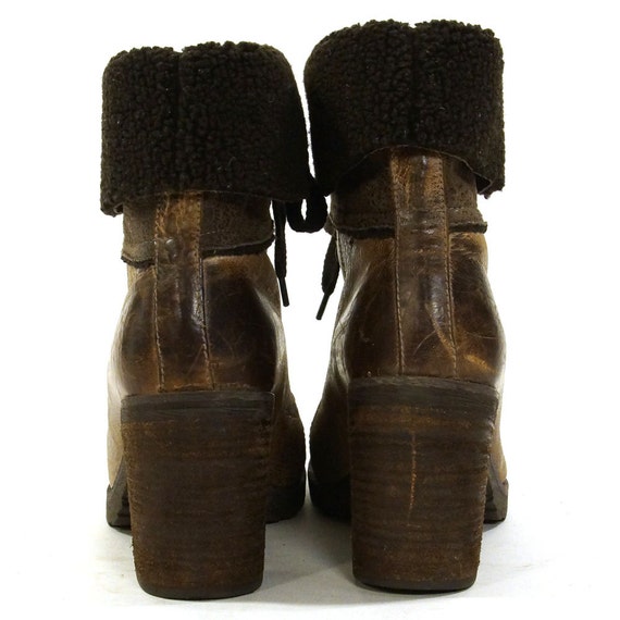 brown lace up block heel boots