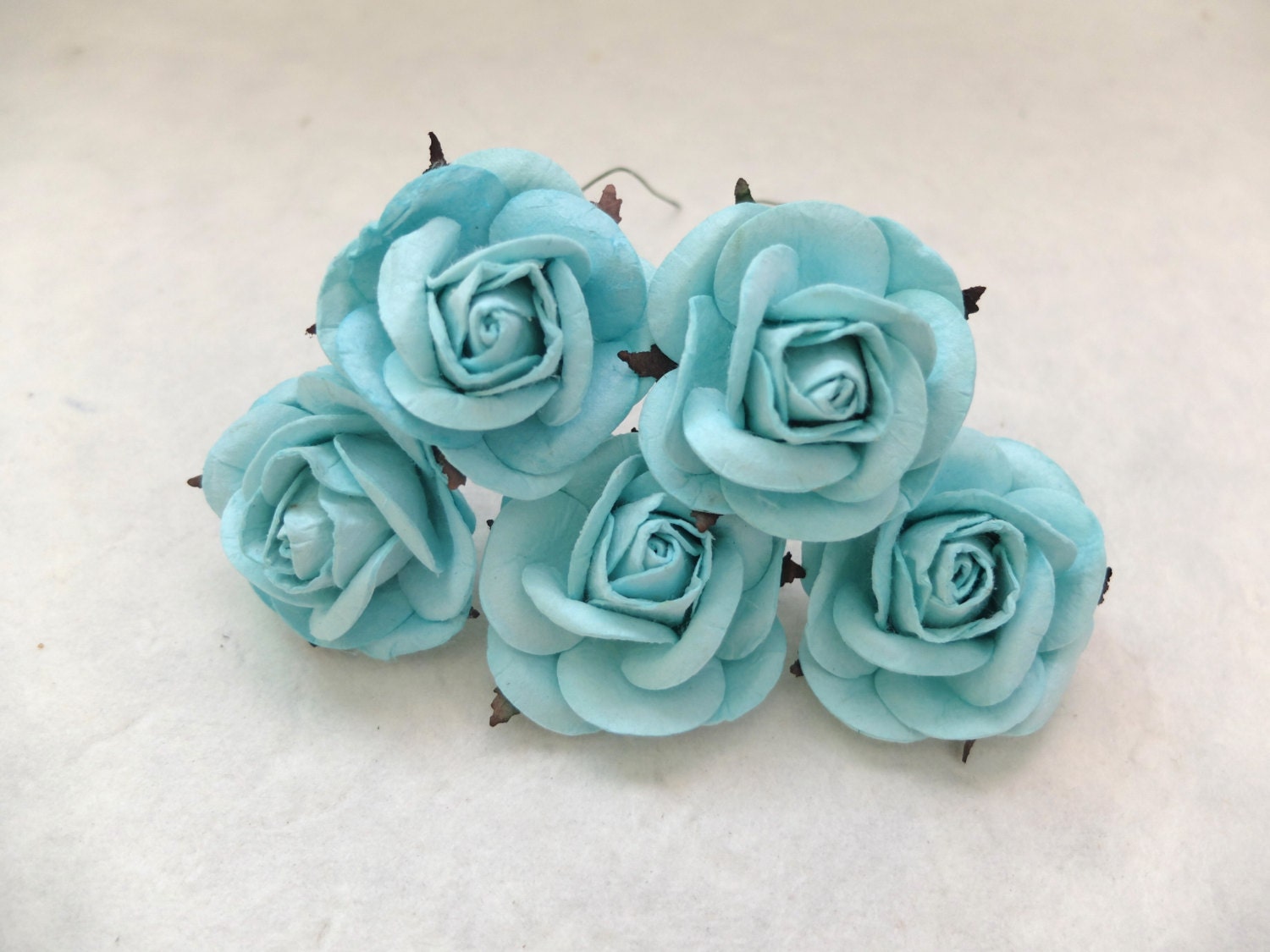5 50mm/2 inches bright blue paper roses paper flowers