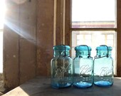 Set of Three Ball Ideal Aqua Quart Jars