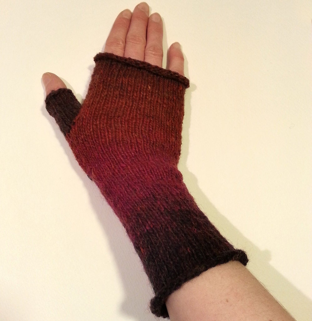 Gradient hand knitted thin fingerless gloves in by Polychroia