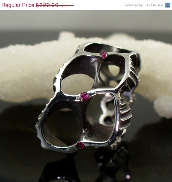 WEEKEND SALE Futuristic ring with Rubies