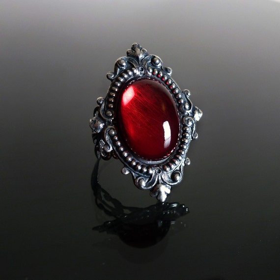 Victorian gothic ring - Ruby red ornate filigree steampunk ring ...