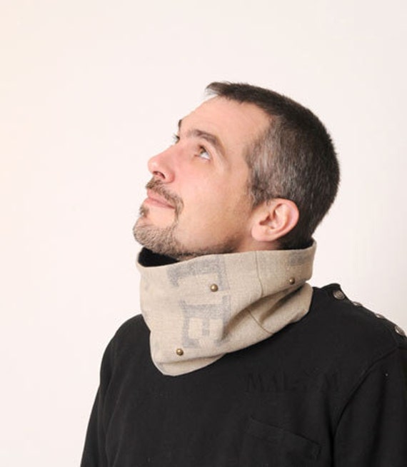 Items similar to Linen Mens cowl, Upcycled Burlap Tube scarf, Mens Cowl ...