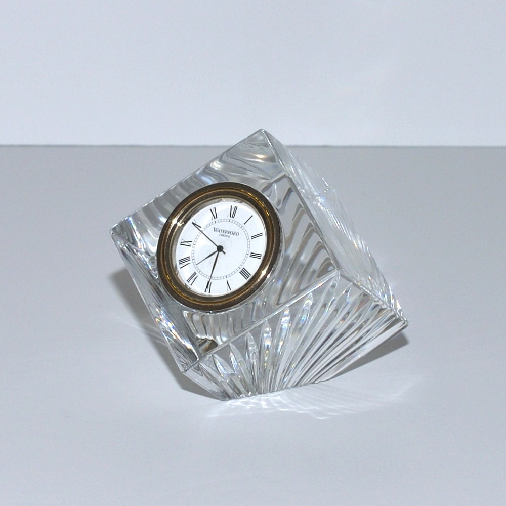 Waterford Crystal Cube Desk Clock Paperweight