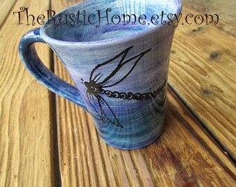 Dragonfly pottery mug dragonflies cup choose colors holds 12 ounces coffee tea mug nontoxic drink safe pottery custom colors personalized