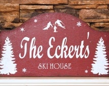 rustic house, name sign, address Winter ed personaliz  signs family  ski rustic rustic cabin