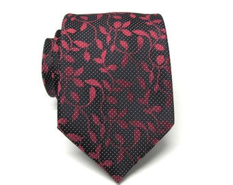Mens Ties Necktie Black and Red Vine Mens Tie