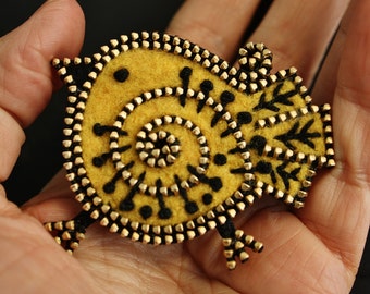 Bright Yellow Felt and zipper bird brooch