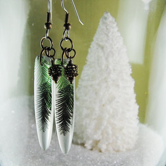 Evergreen pine earrings resin earrings winter pine by underglass