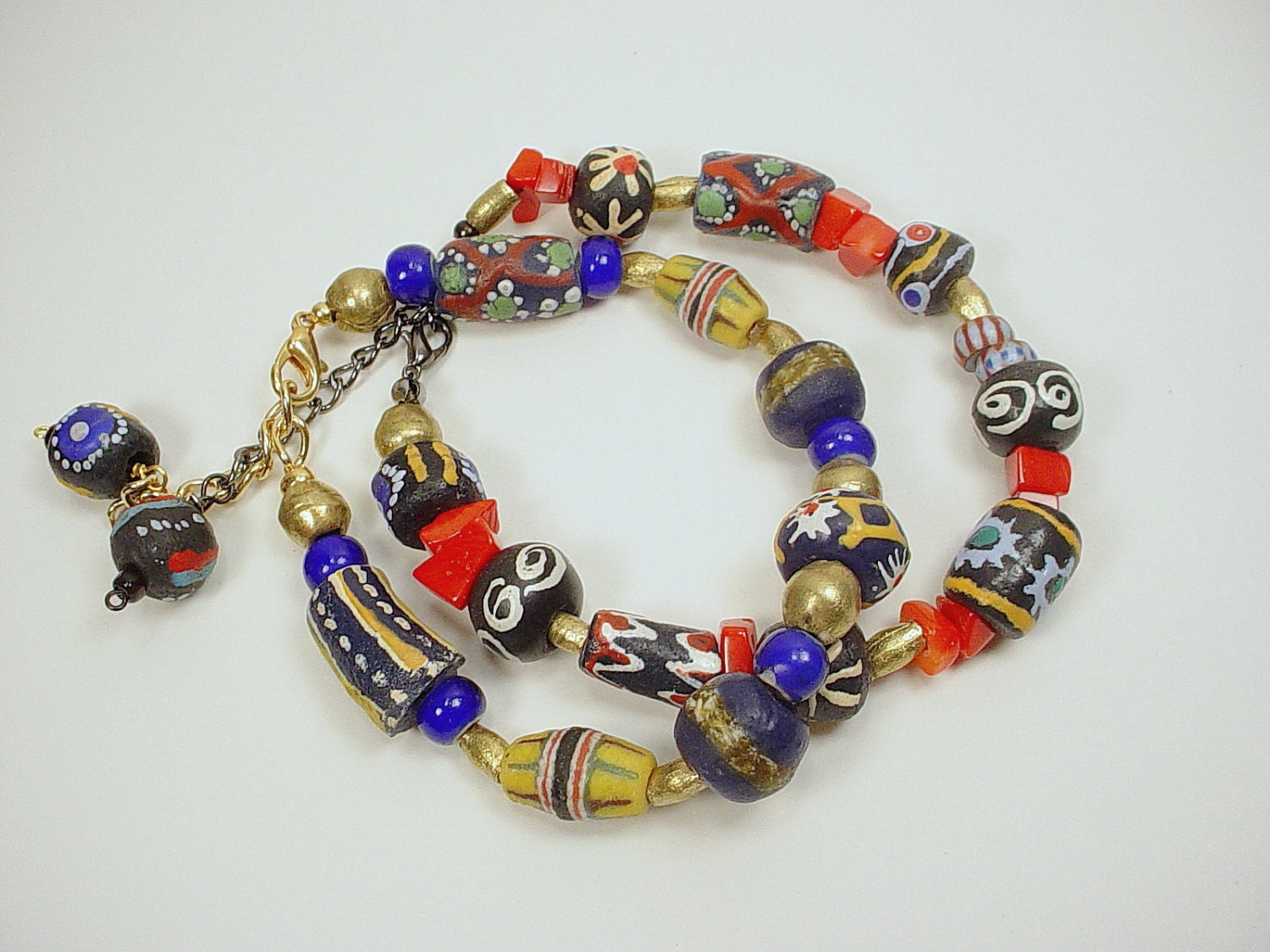 African Trade Bead Bracelets with Ghana Krobo Glass and