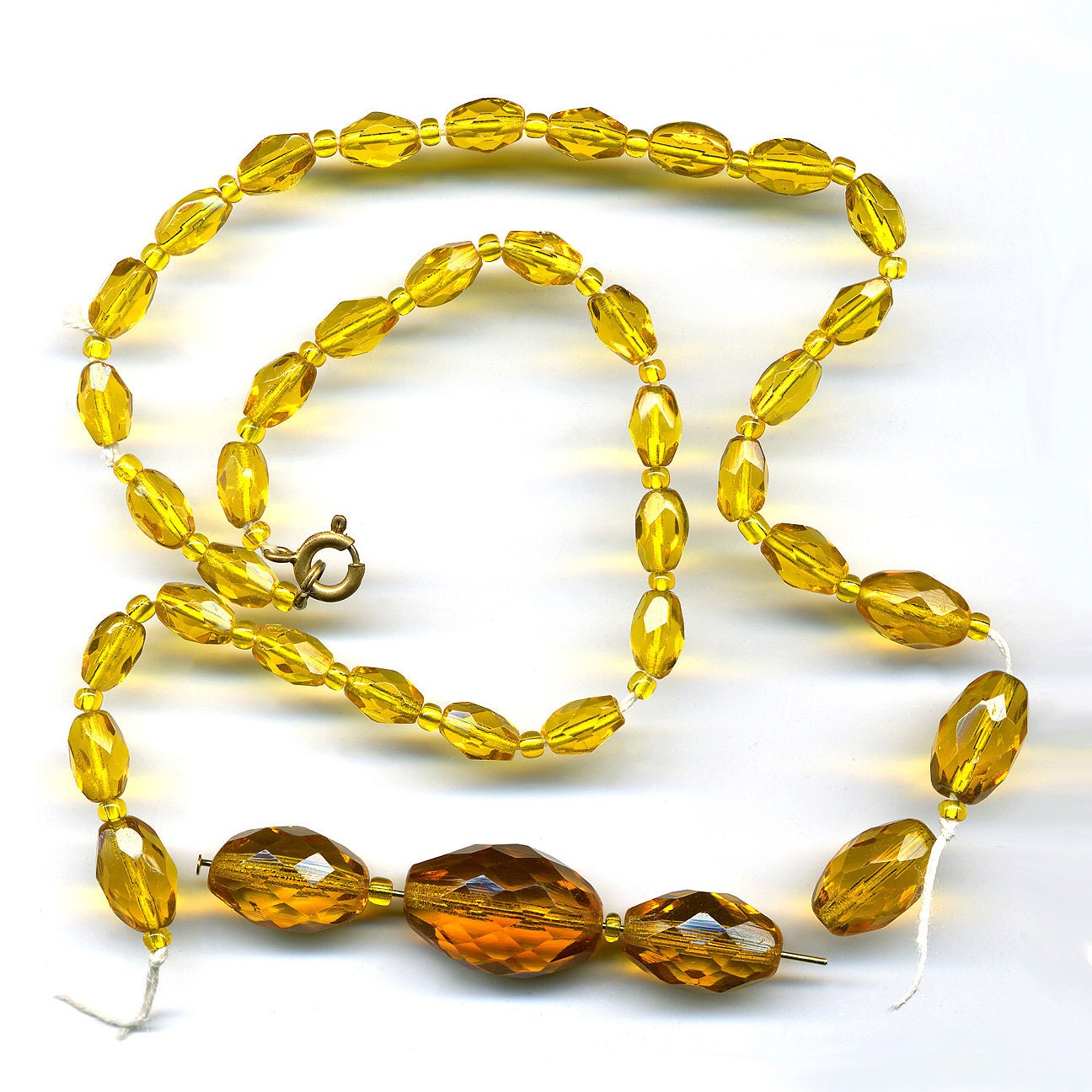 Vintage 17 Necklace Faceted Golden Amber Glass Beads