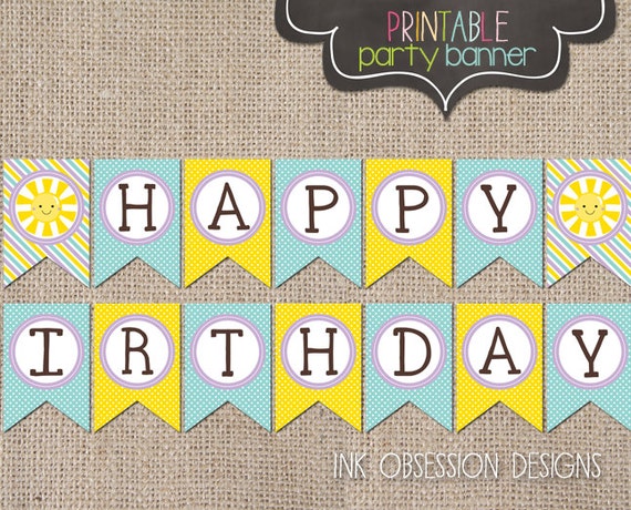 Sunshine Happy Birthday Banner Instant Download Printable PDF in Blue ...